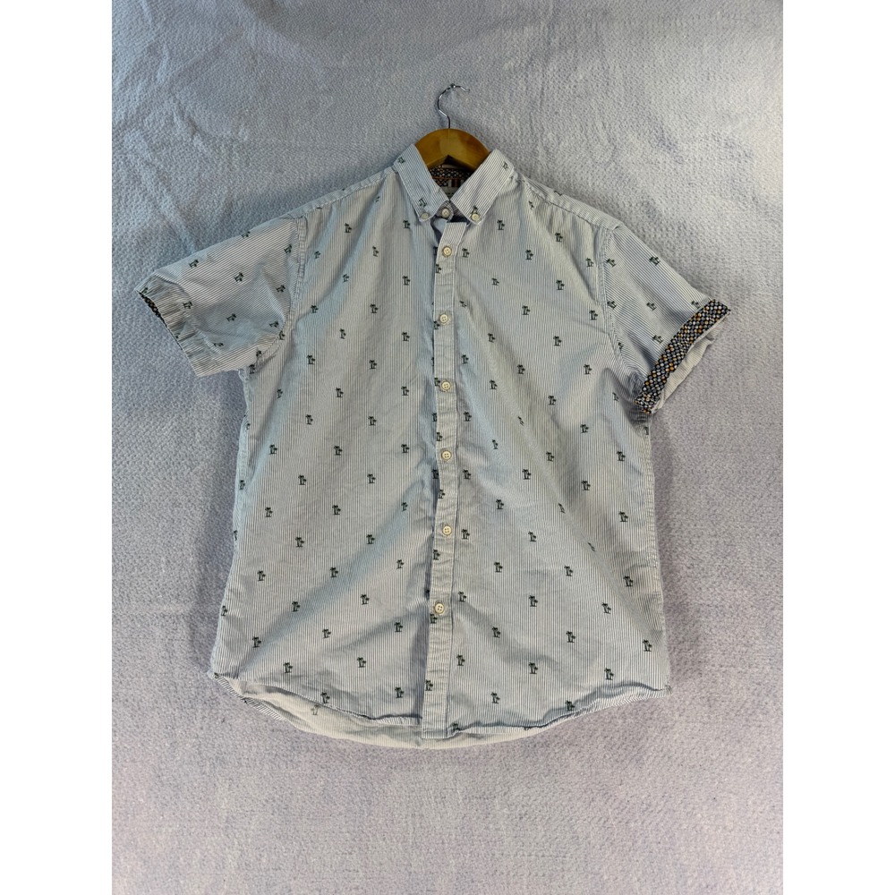 Denim & Flower Ricky Singh Mens Medium Slim Fit Palm Tree Striped Button Down